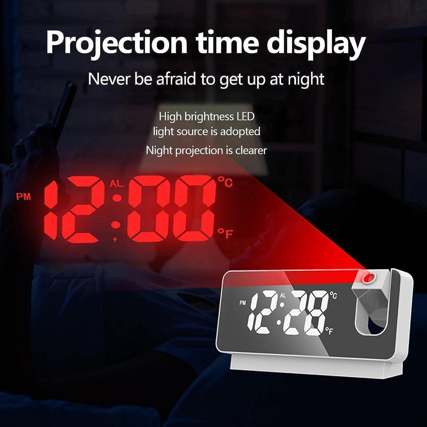Projector Clock for Bedroom Digital Alarm Clock W/ Temperature Display