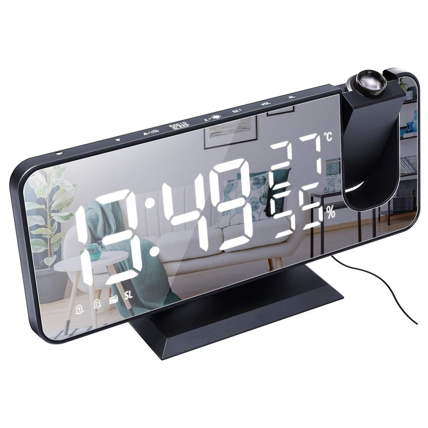 Projector Clock for Bedroom Digital Alarm Clock W/ Temperature Display